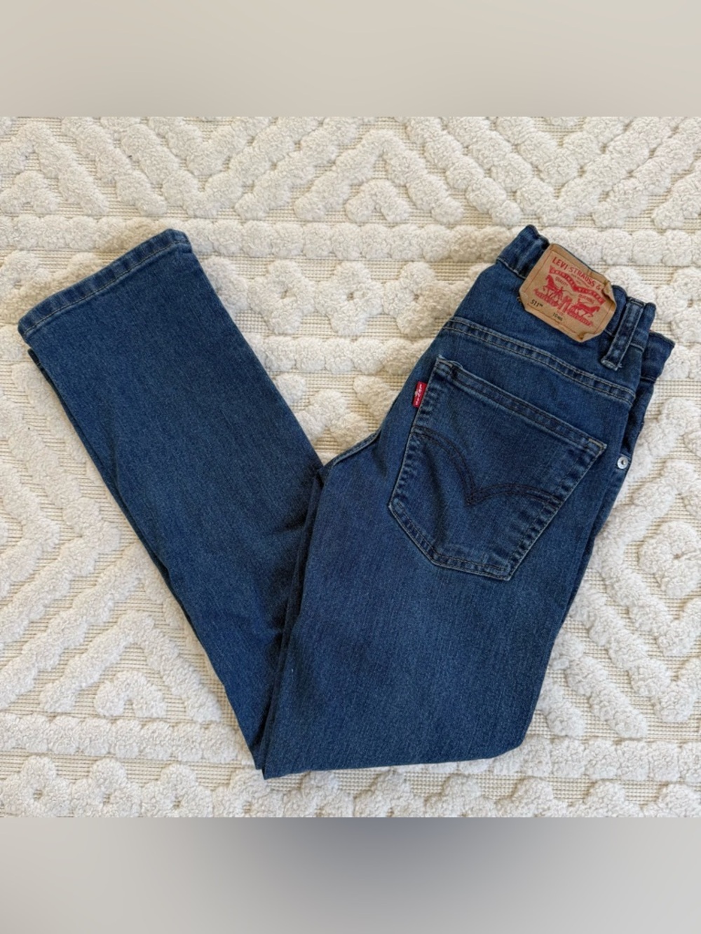 (D) Levi’s 511 Slim Flex Jeans Boys Size 10 Medium Wash Adjustable Waist Denim
